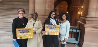 Wurzweiler students (left to right)&nbsp;Alexis Sturmwind, Marie Pierre Diop, Bakeishia Cleveland&nbsp;and Allysha Bryant